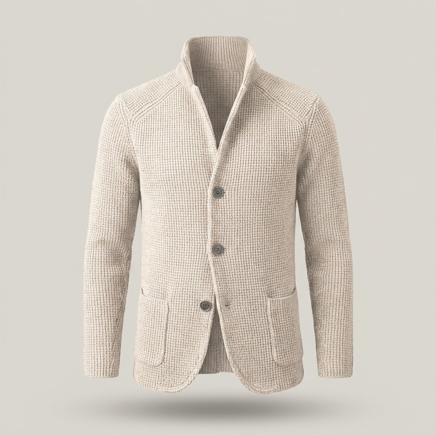 PLUXSTYLE::numise::stand-collar-button-cardigan::pack-beige