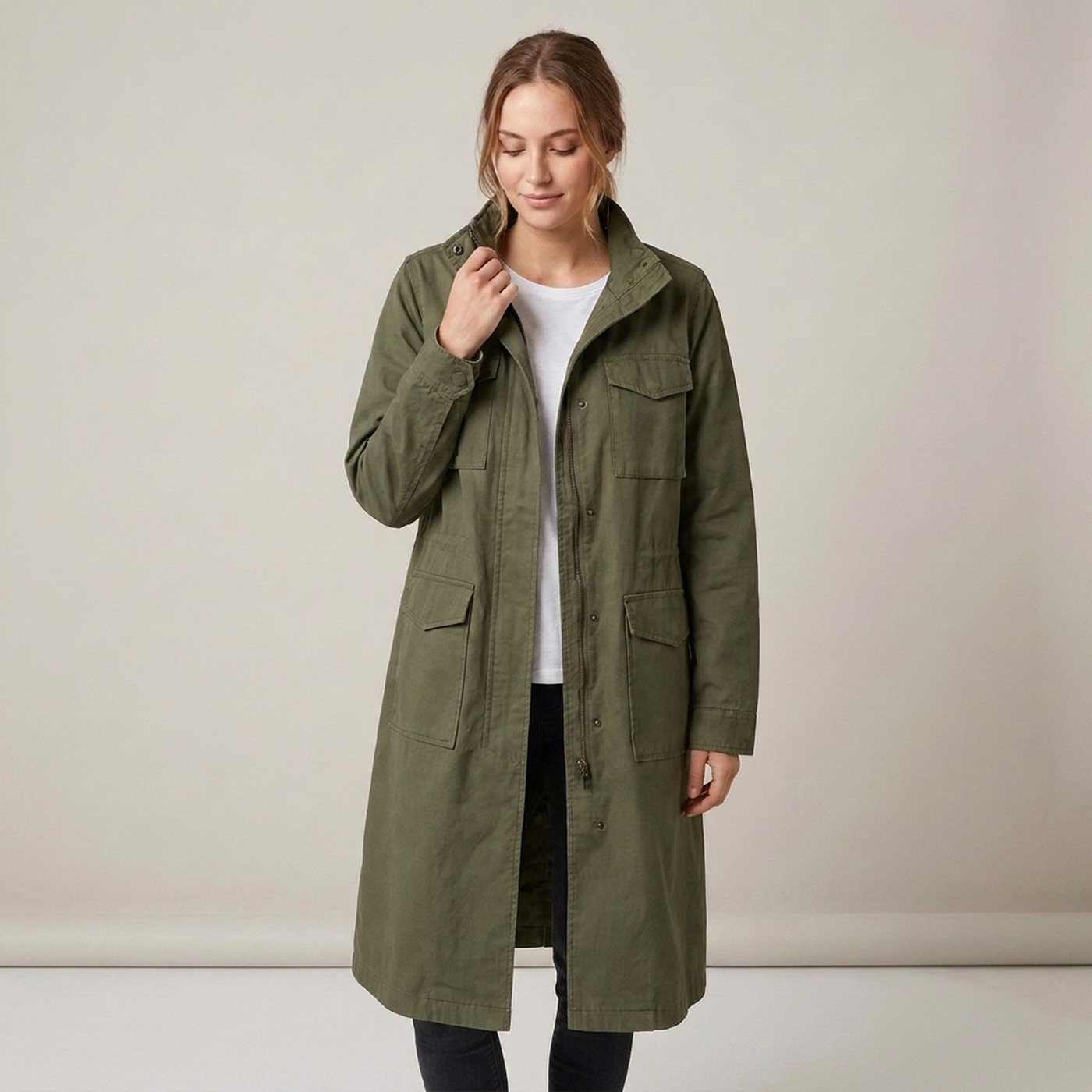 PLUXSTYLE::numise::military-inspired-utility-parka::front