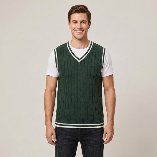 PLUXSTYLE::numise::cable-detail-v-neck-sweater-vest::front