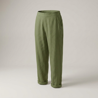 PLUXSTYLE::numise::womens-high-waist-linen-blend-trousers-for-all-day-comfort::pack-green
