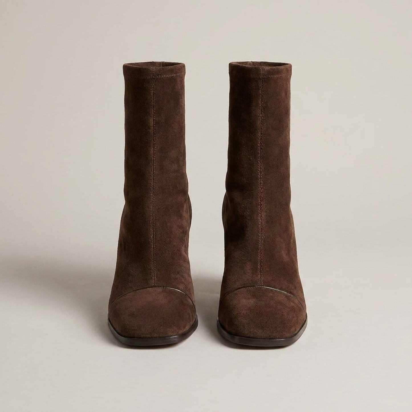 PLUXSTYLE::numise::square-toe-block-heel-ankle-boots::pack-brown