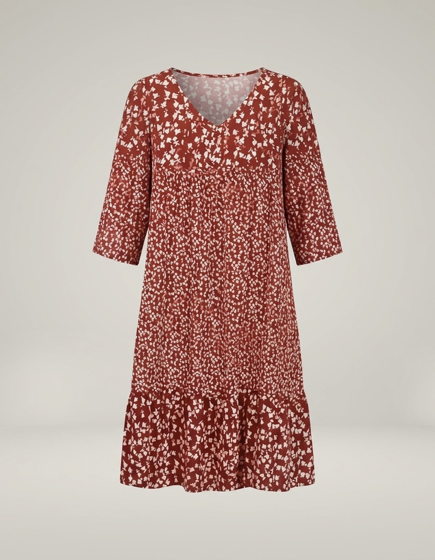 PLUXSTYLE::numise::womens-floral-v-neck-midi-dress-for-easy-summer-style::pack-rust