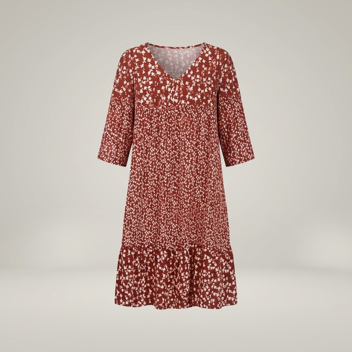 PLUXSTYLE::numise::womens-floral-v-neck-midi-dress-for-easy-summer-style::pack-rust