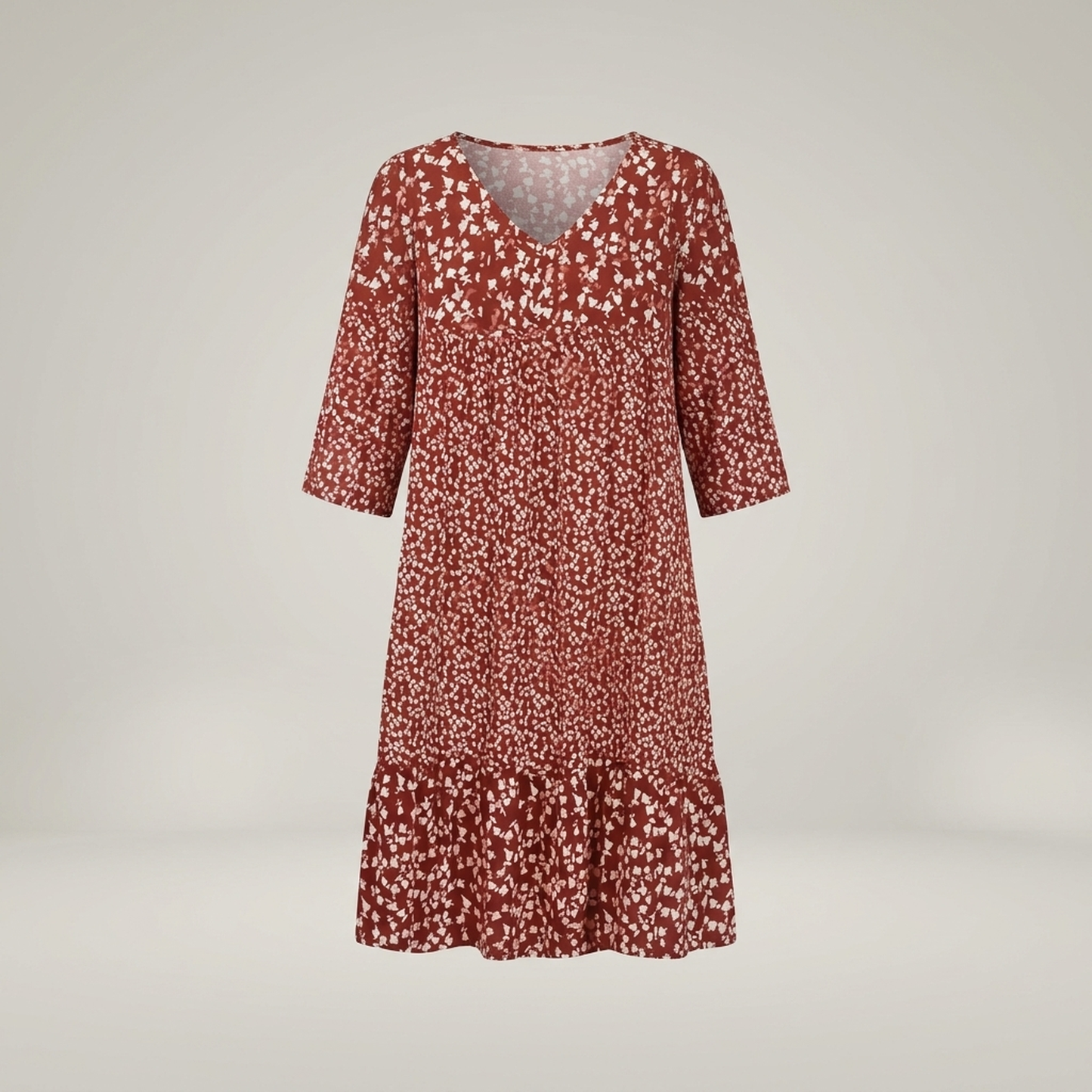 PLUXSTYLE::numise::womens-floral-v-neck-midi-dress-for-easy-summer-style::pack-rust