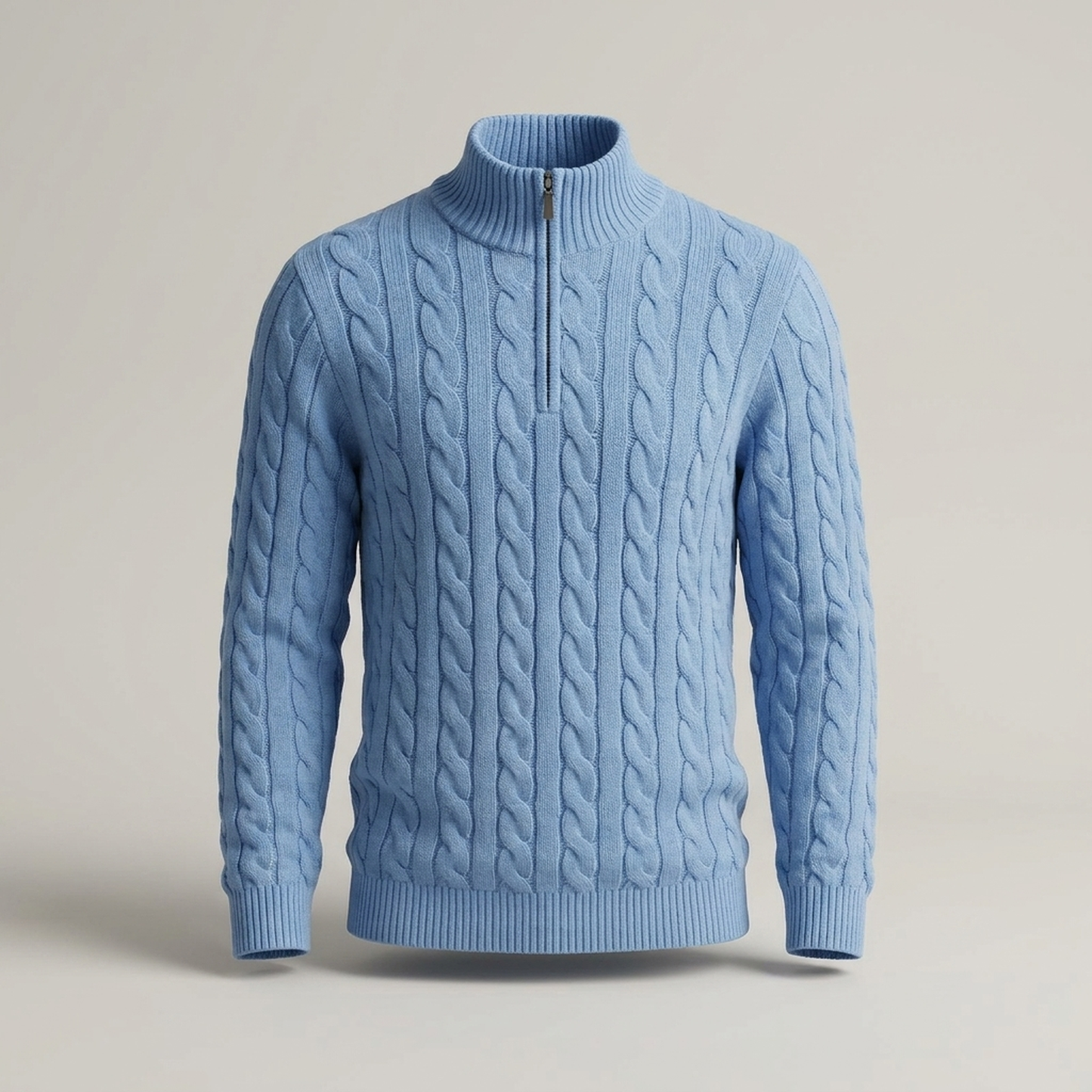 PLUXSTYLE::numise::mens-cable-zip-neck-sweater::pack-light-blue