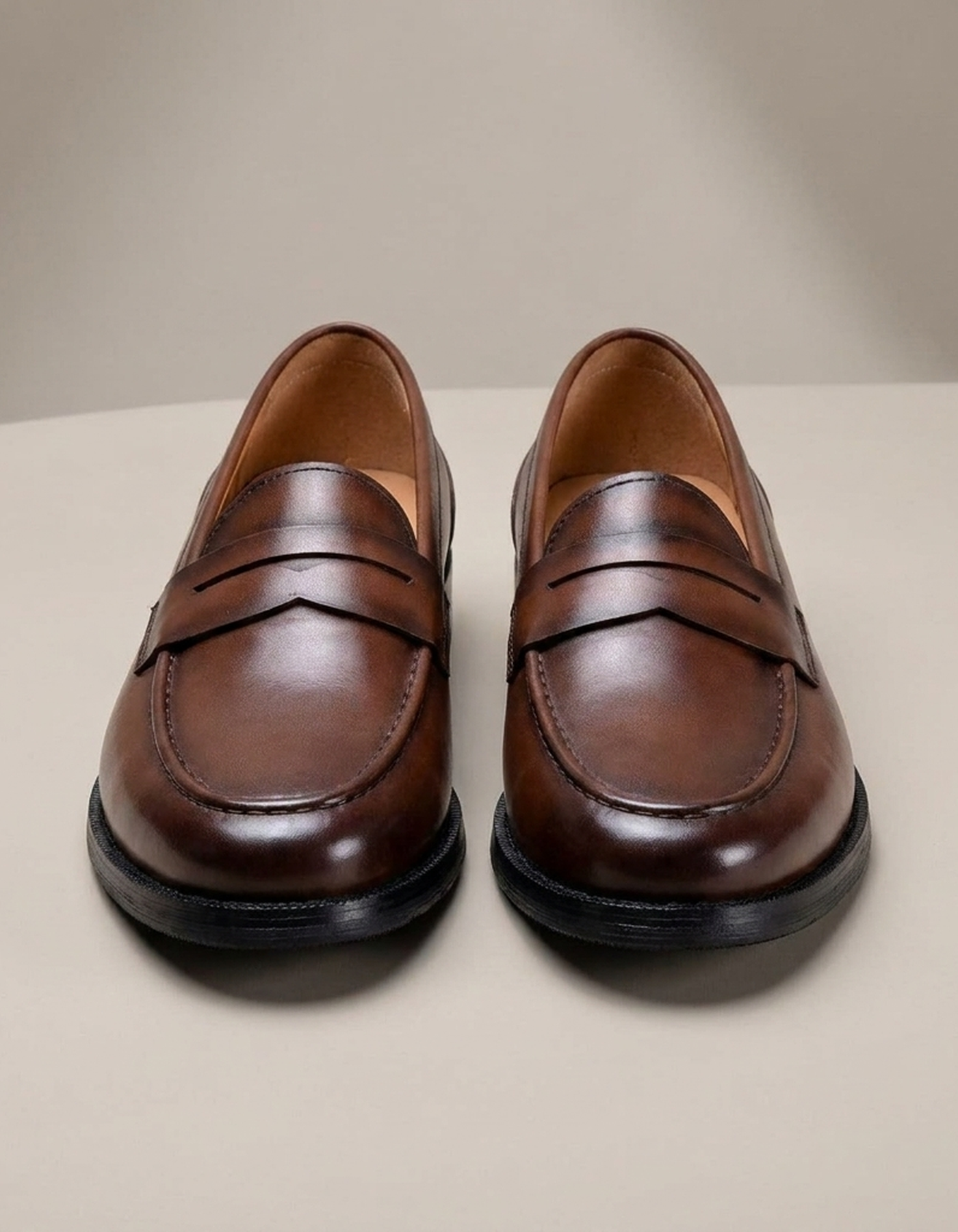 PLUXSTYLE::numise::mens-ribbed-sole-penny-loafers::pack-brown