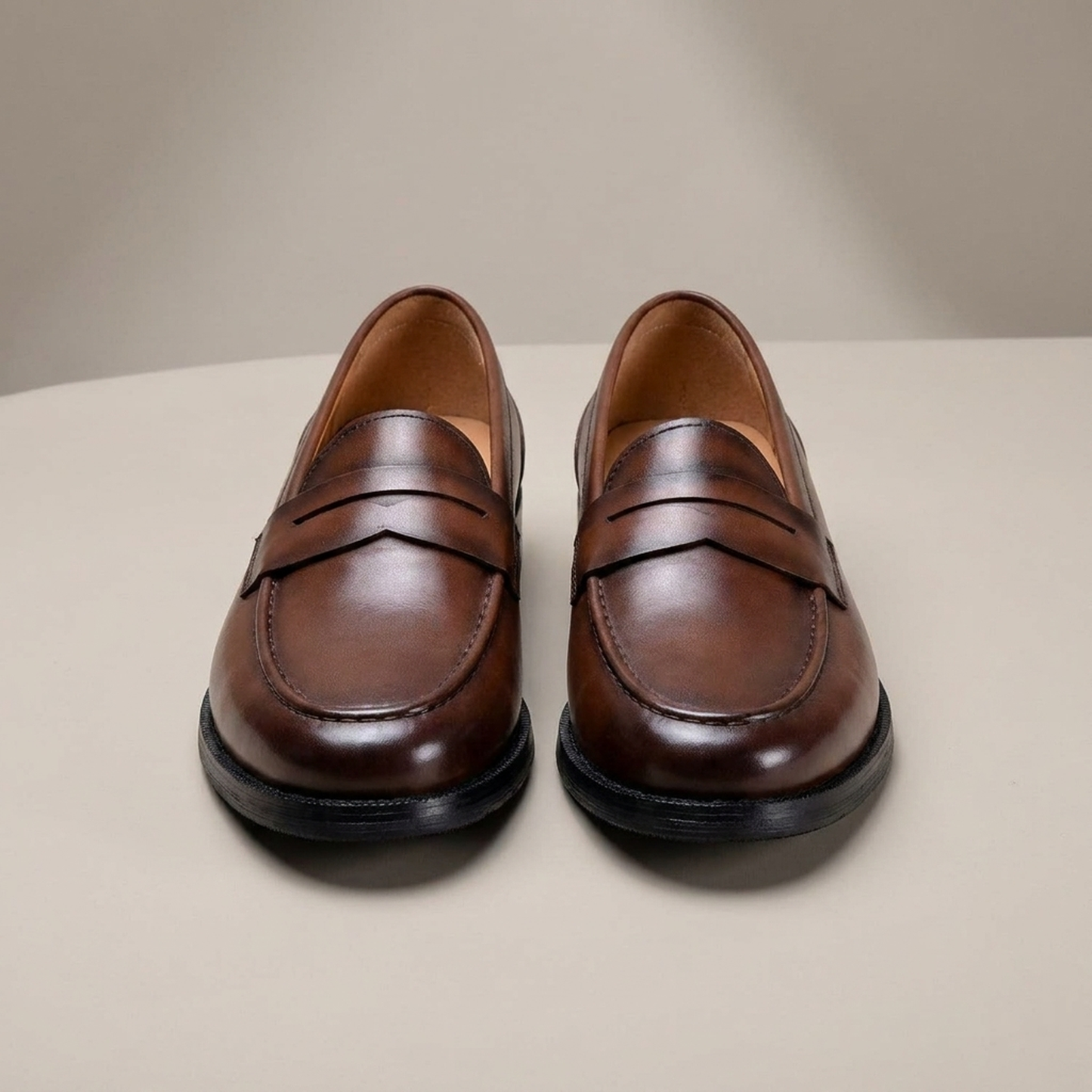 PLUXSTYLE::numise::mens-ribbed-sole-penny-loafers::pack-brown