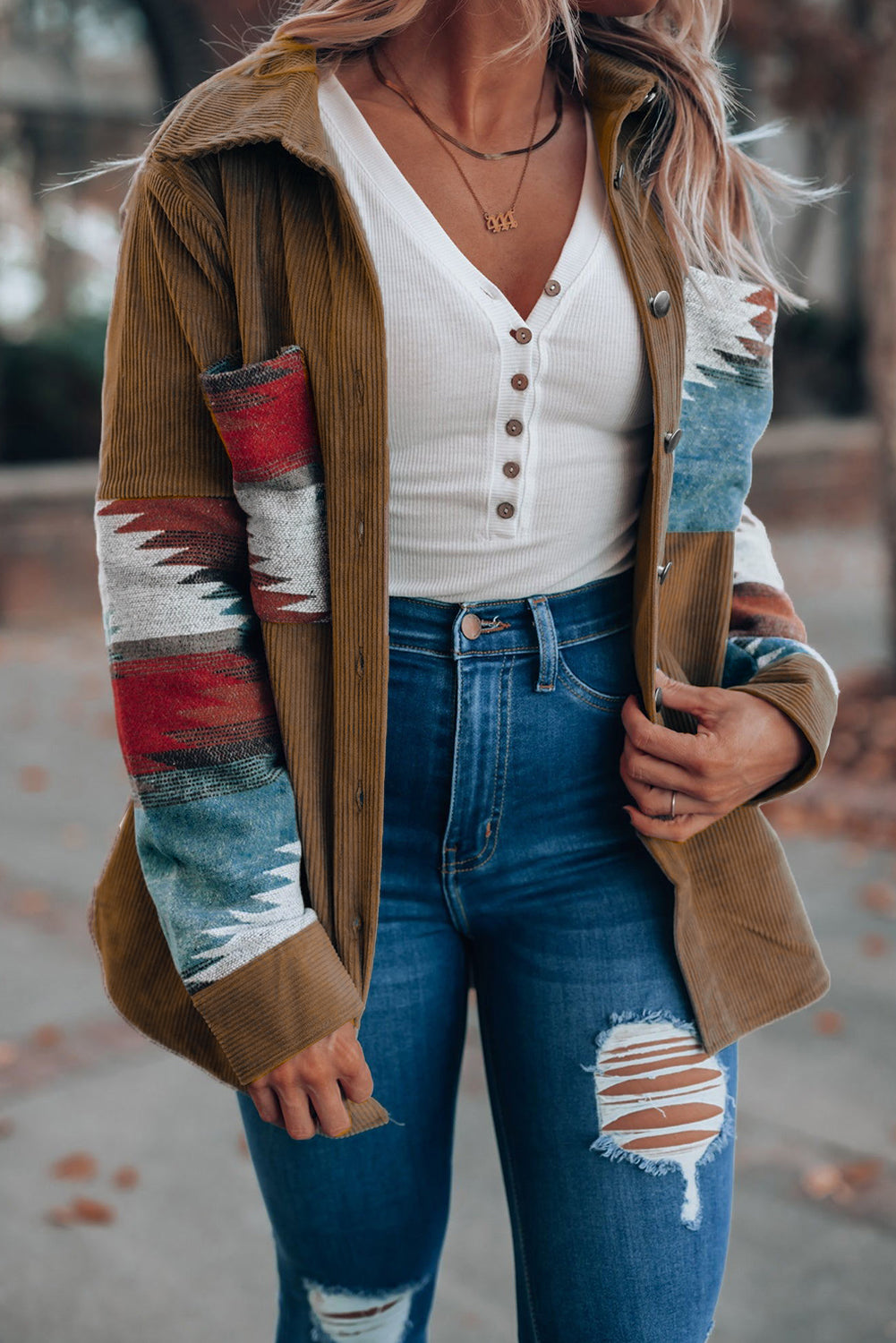 PLUXSTYLE::numise::aztec-print-shirt-jacket::lifestyle-keep-1