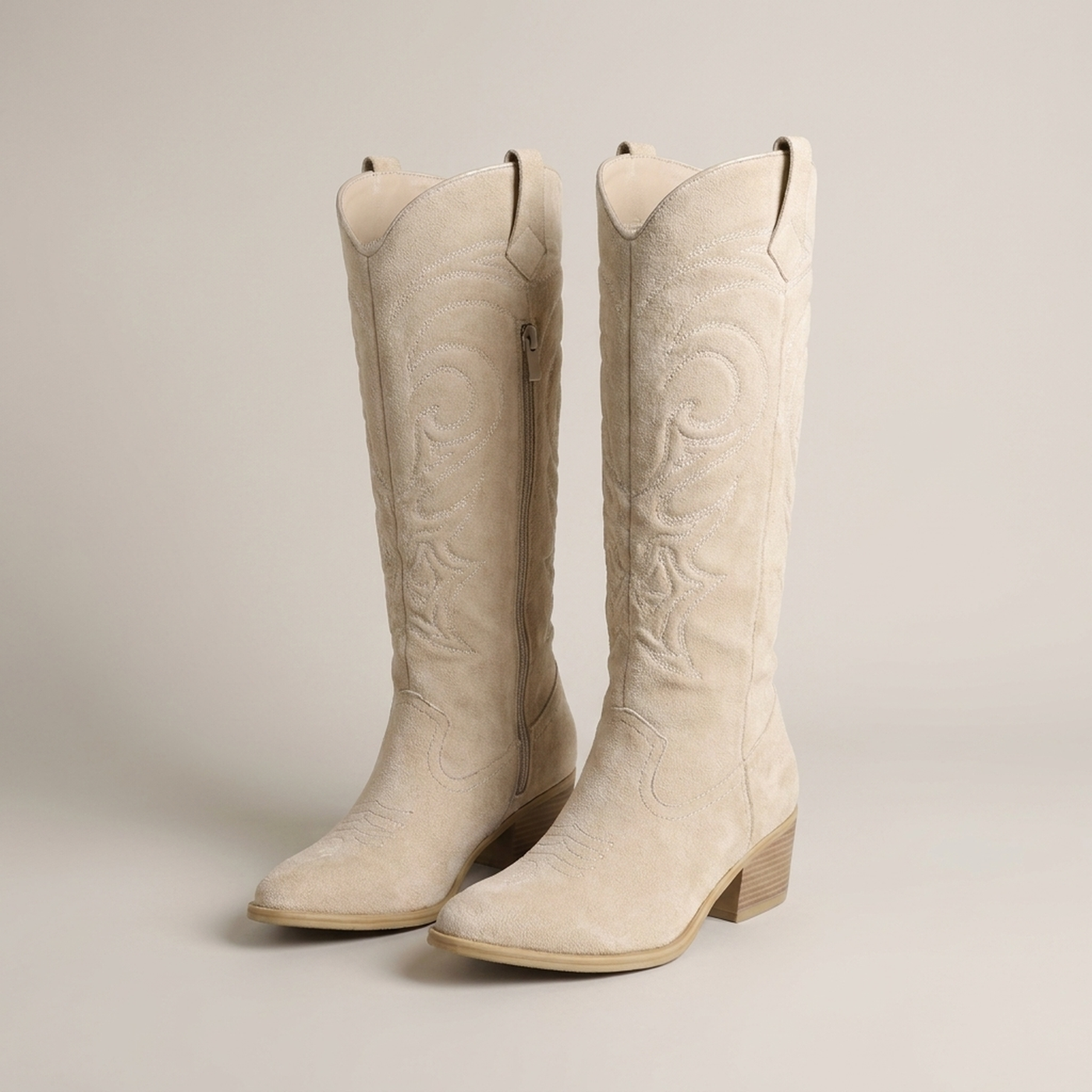 PLUXSTYLE::numise::embroidered-knee-high-western-boots::pack-beige