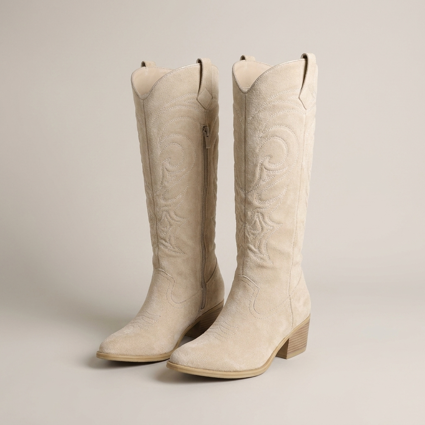 PLUXSTYLE::numise::embroidered-knee-high-western-boots::pack-beige