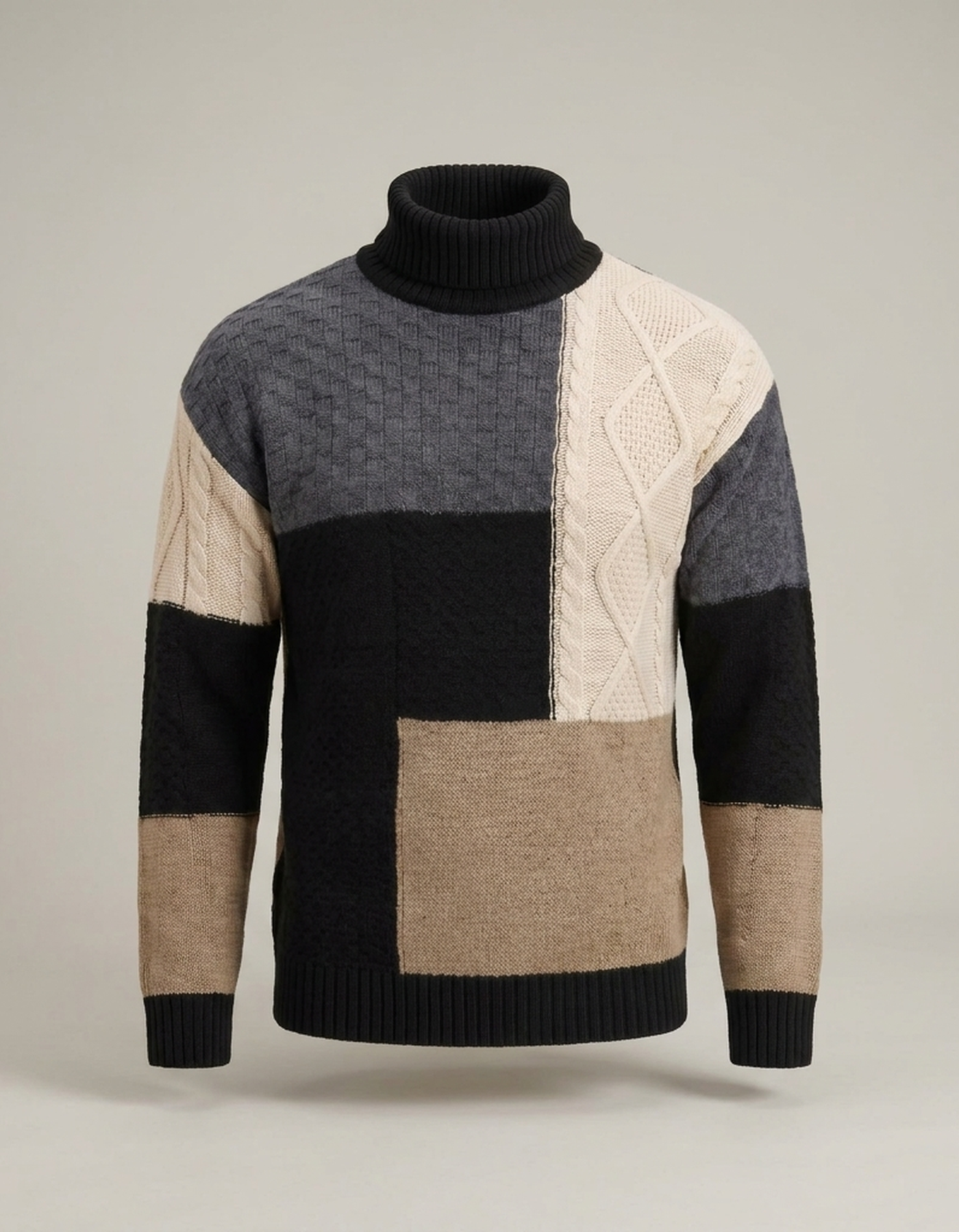 PLUXSTYLE::numise::mens-color-block-turtleneck-sweater::pack-black