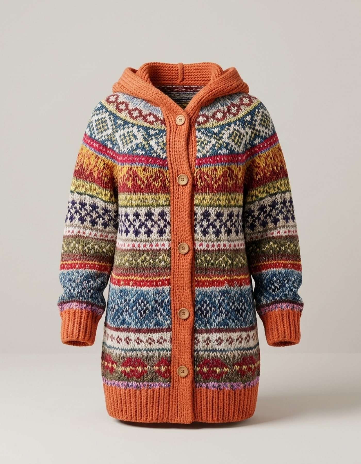 PLUXSTYLE::numise::fair-isle-hooded-table::pack-orange