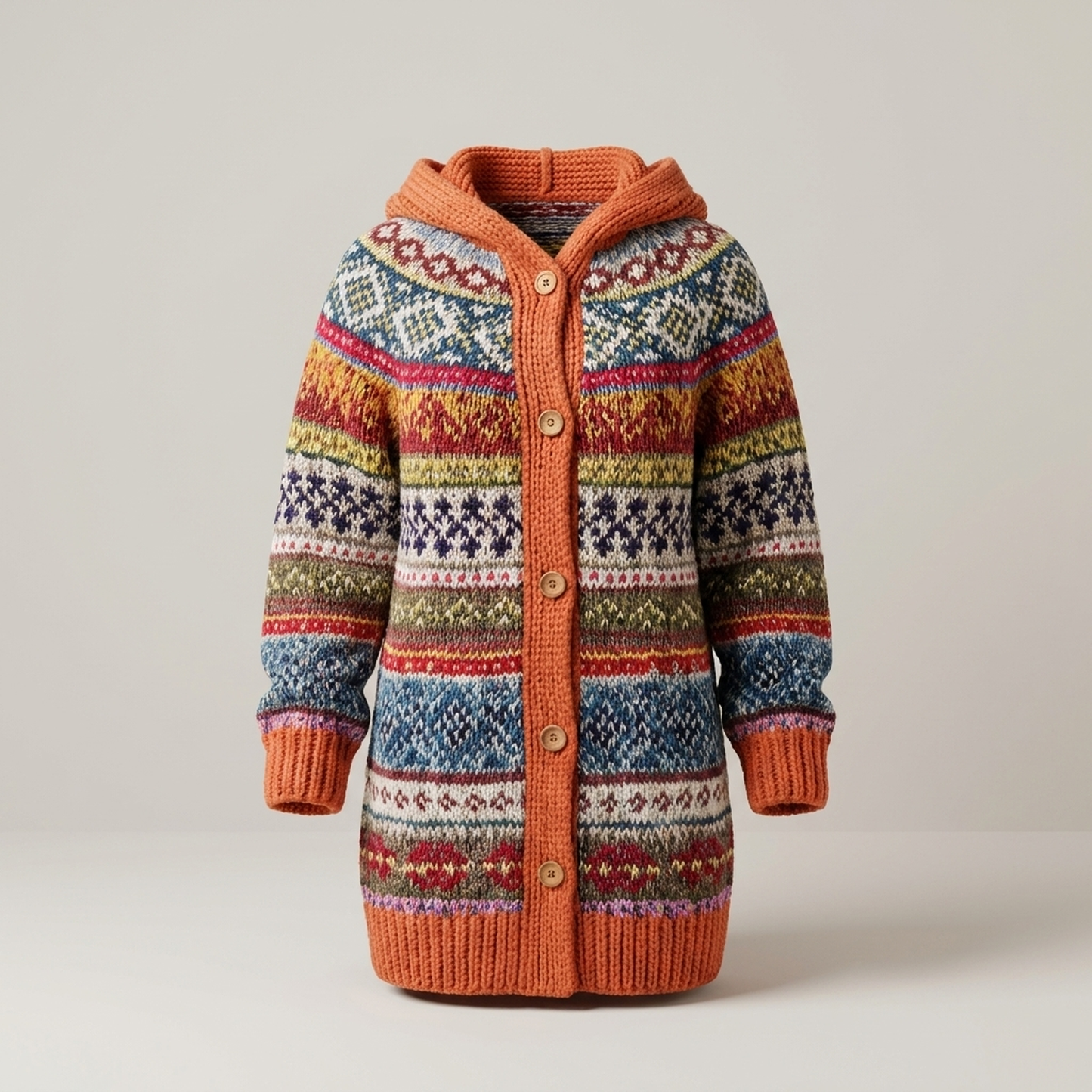 PLUXSTYLE::numise::fair-isle-hooded-table::pack-orange