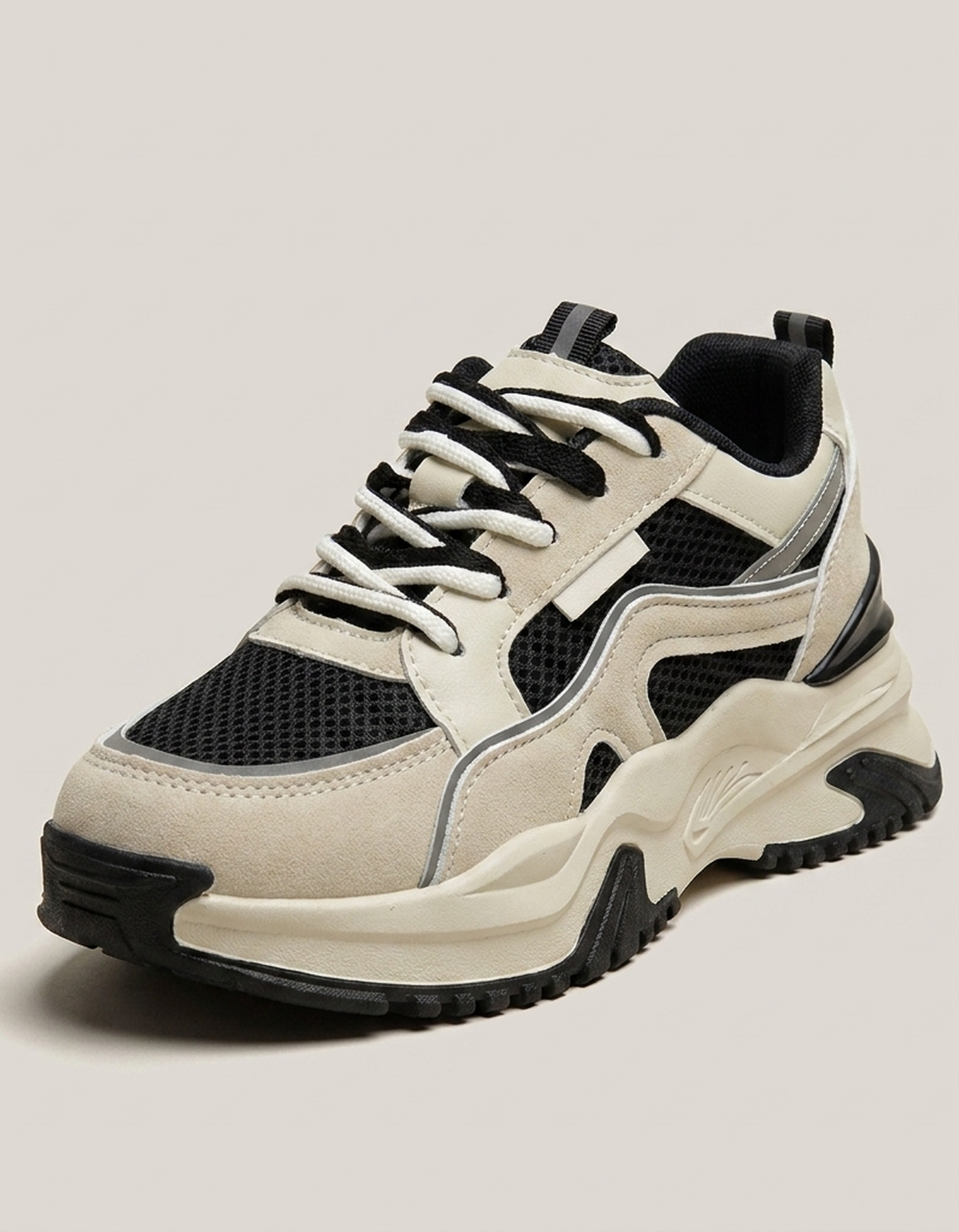 PLUXSTYLE::numise::paneled-chunky-platform-sneakers::closeup-hero