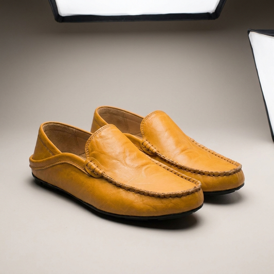 PLUXSTYLE::numise::mens-contrast-stitch-penny-loafers-1::closeup-detail