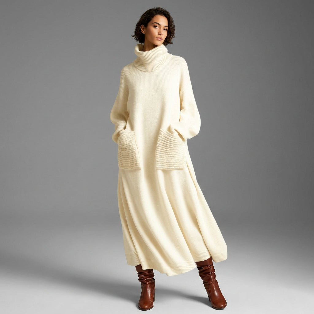 Savannah | Abito midi in maglia invernale a collo alto da donna