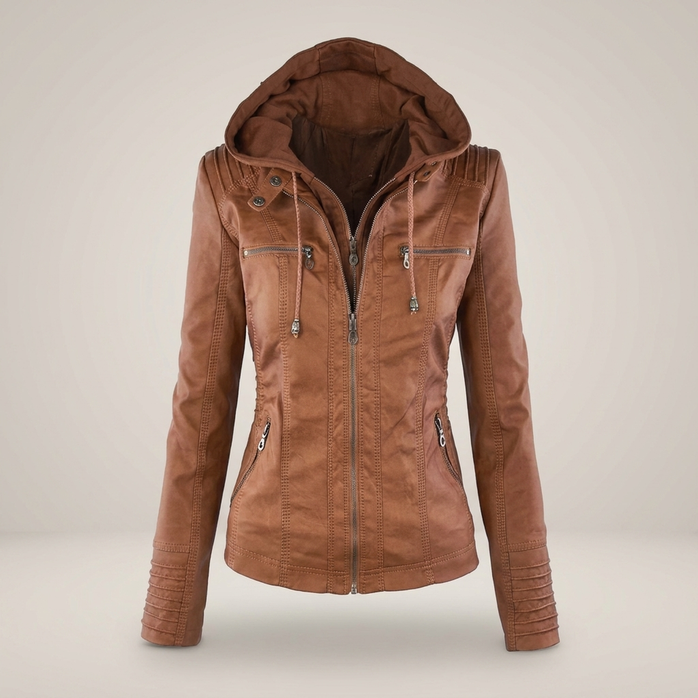 PLUXSTYLE::numise::womens-detachable-hood-parka::pack-khaki