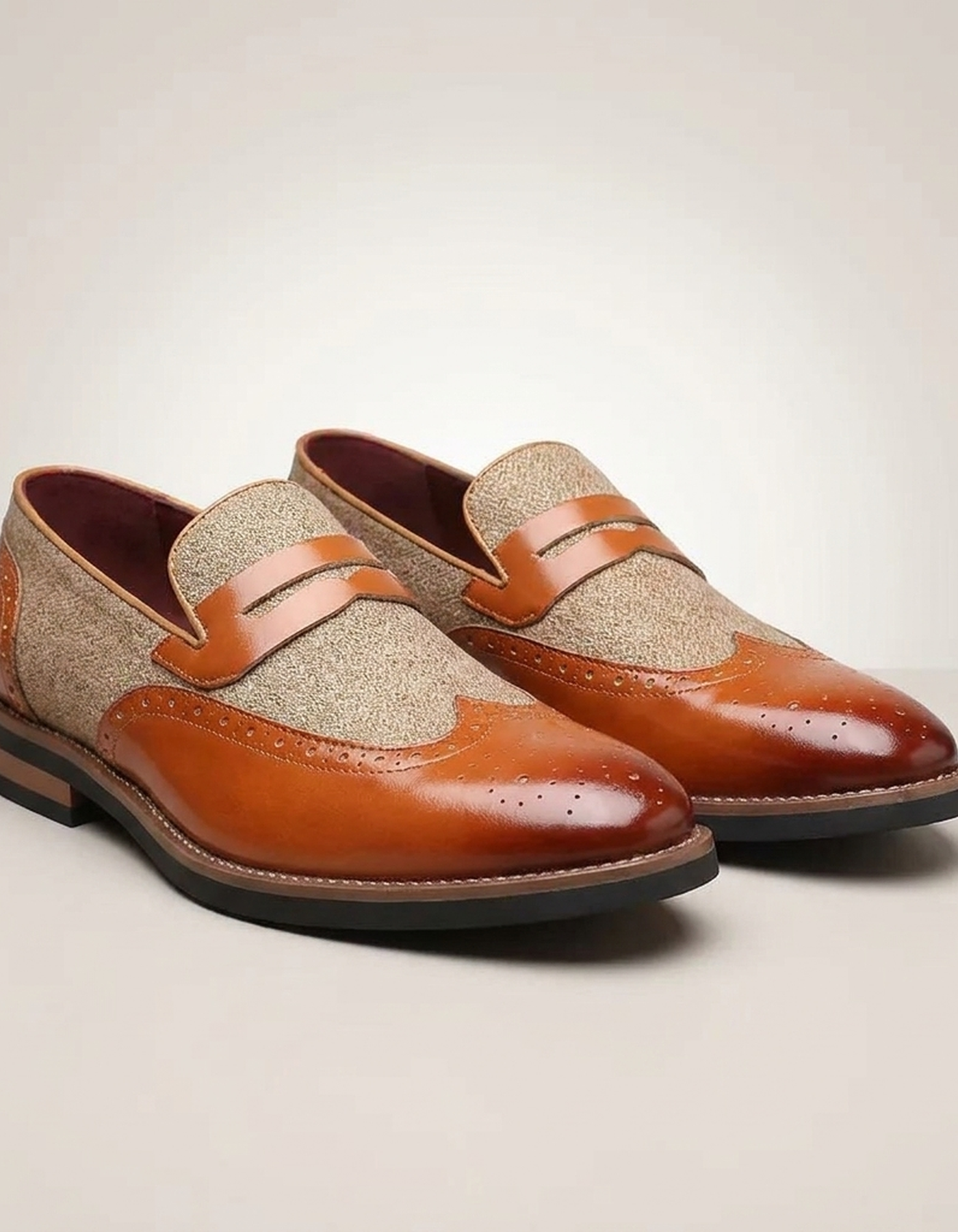 PLUXSTYLE::numise::mens-brogue-penny-loafers::pack-brown