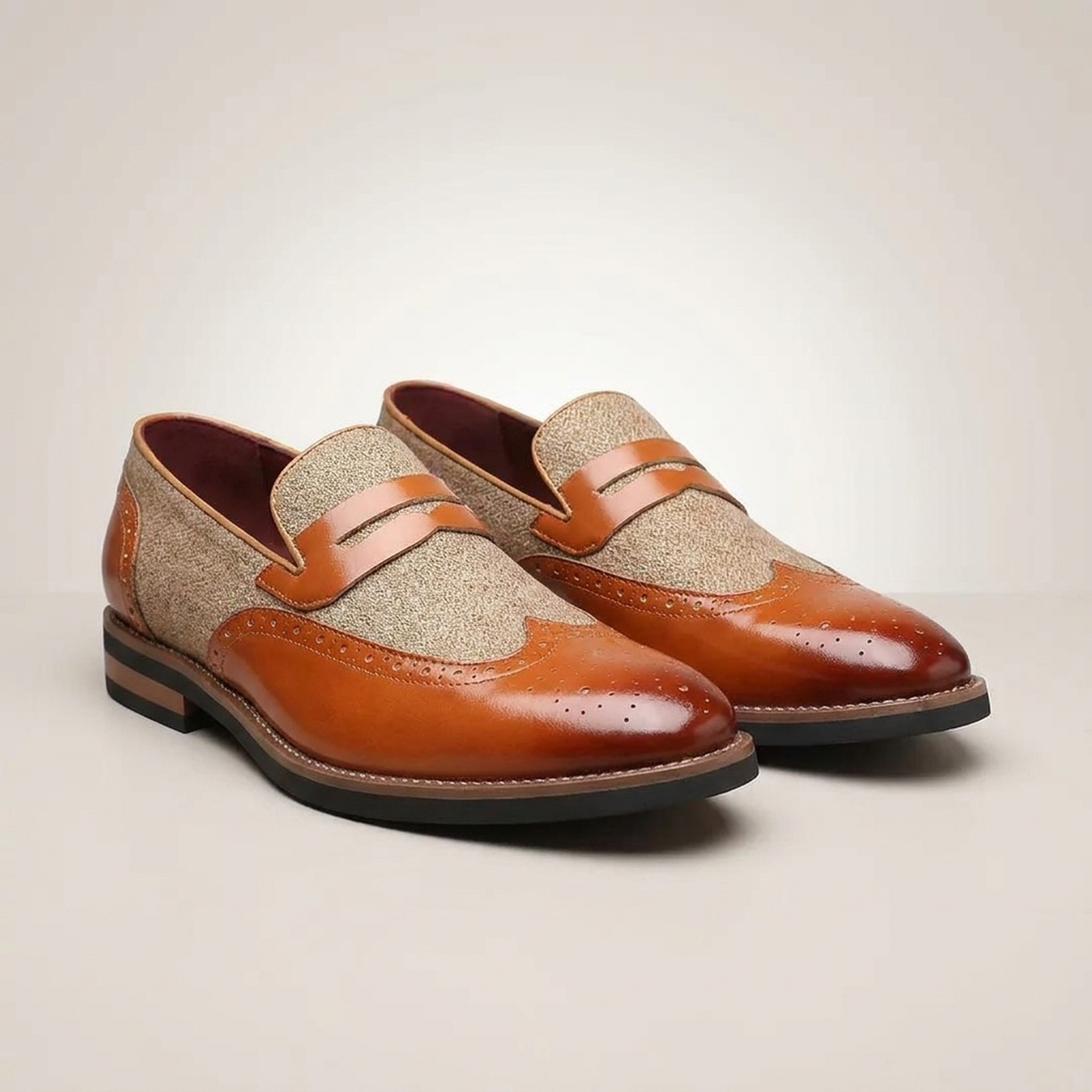 PLUXSTYLE::numise::mens-brogue-penny-loafers::pack-brown