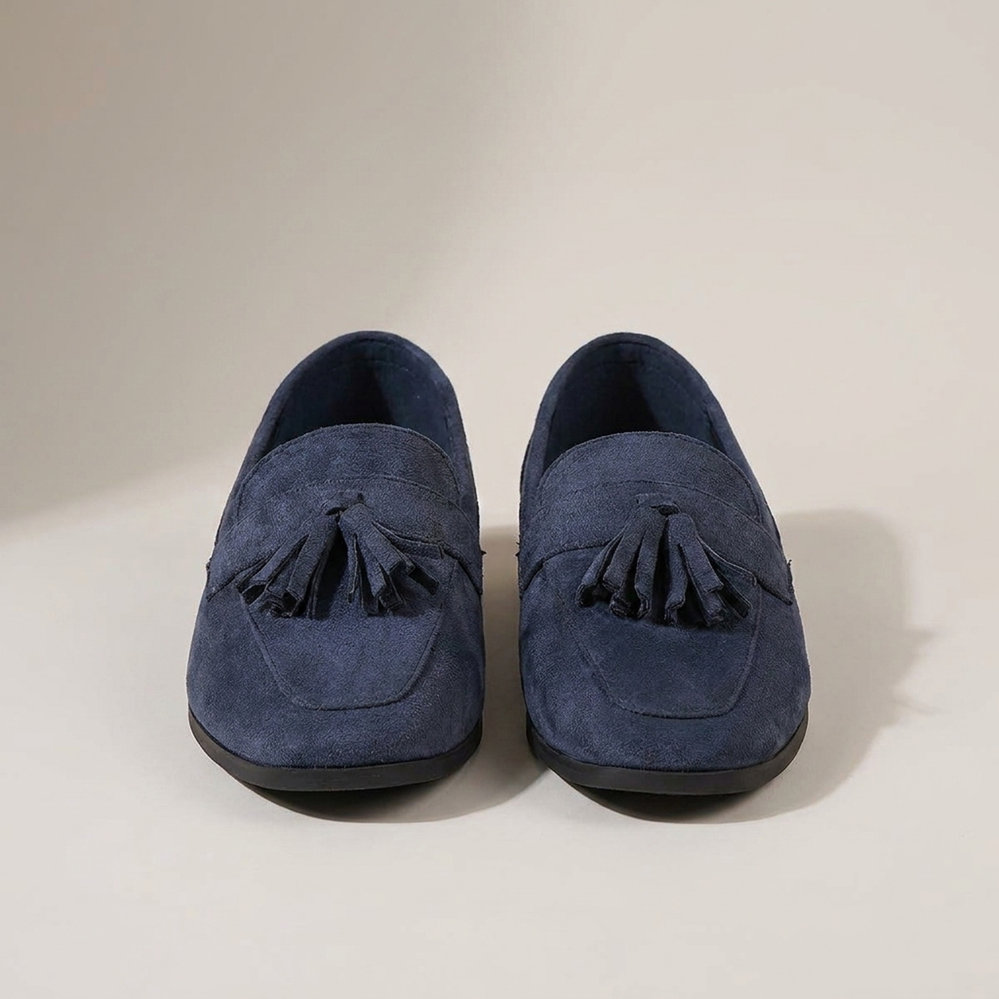 PLUXSTYLE::numise::square-toe-fringe-loafers::pack-navy-blue