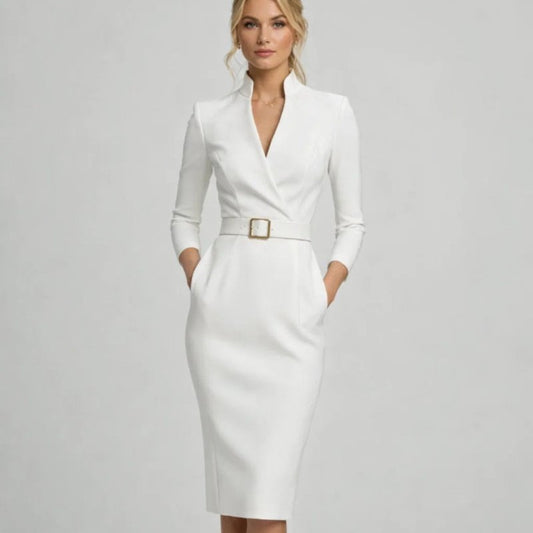 Tailored Belted Midi Dress