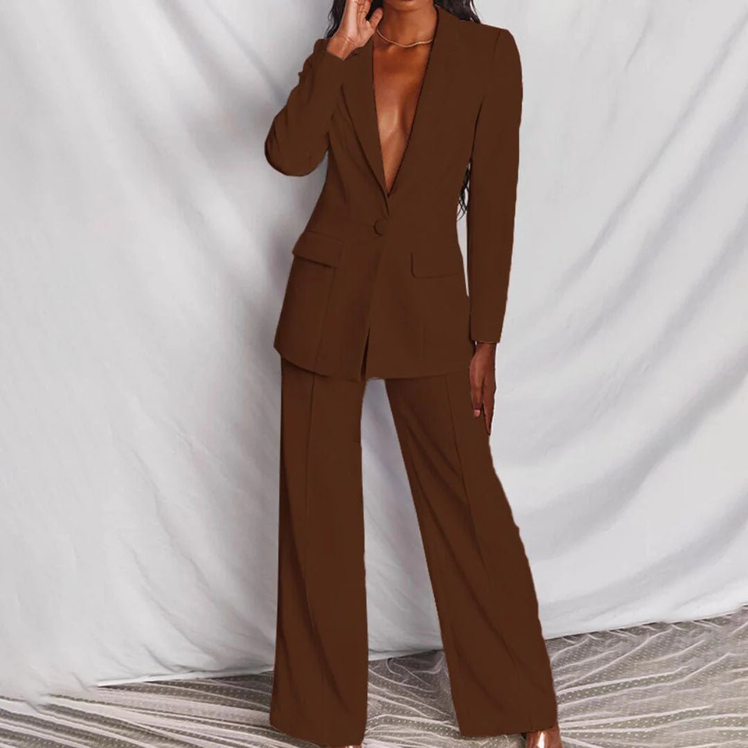 Ensemble Evelyn avec blazer ajusté et pantalon à jambes larges