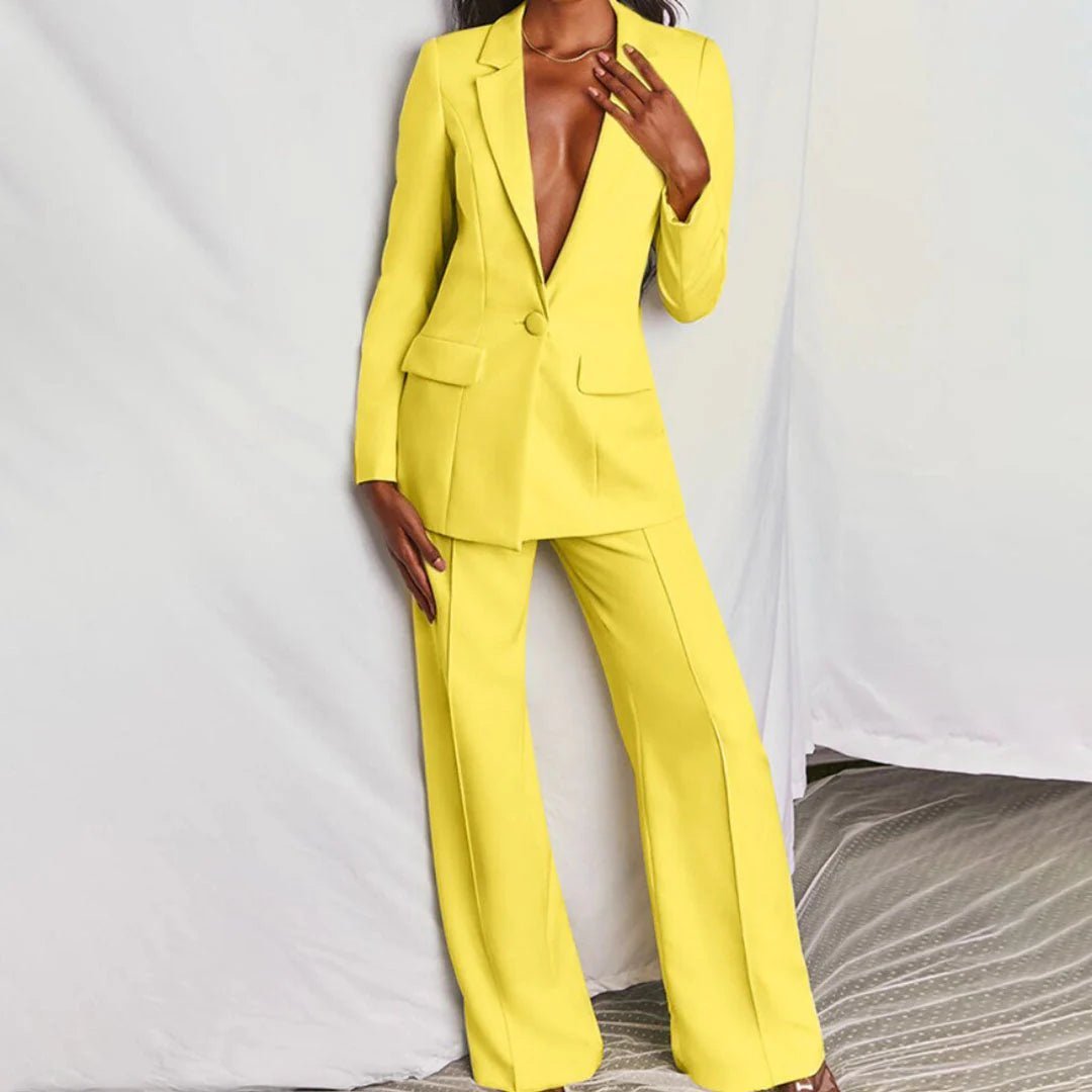 Ensemble Evelyn avec blazer ajusté et pantalon à jambes larges