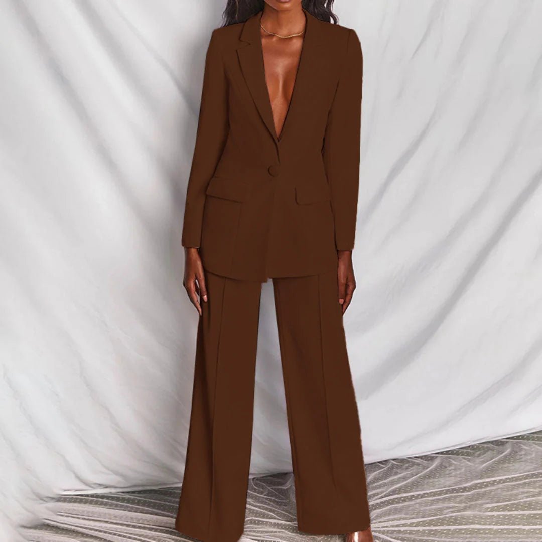 Ensemble Evelyn avec blazer ajusté et pantalon à jambes larges