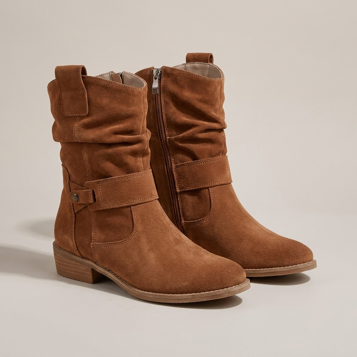 PLUXSTYLE::numise::slouch-fit-buckle-ankle-boots::pack-brown