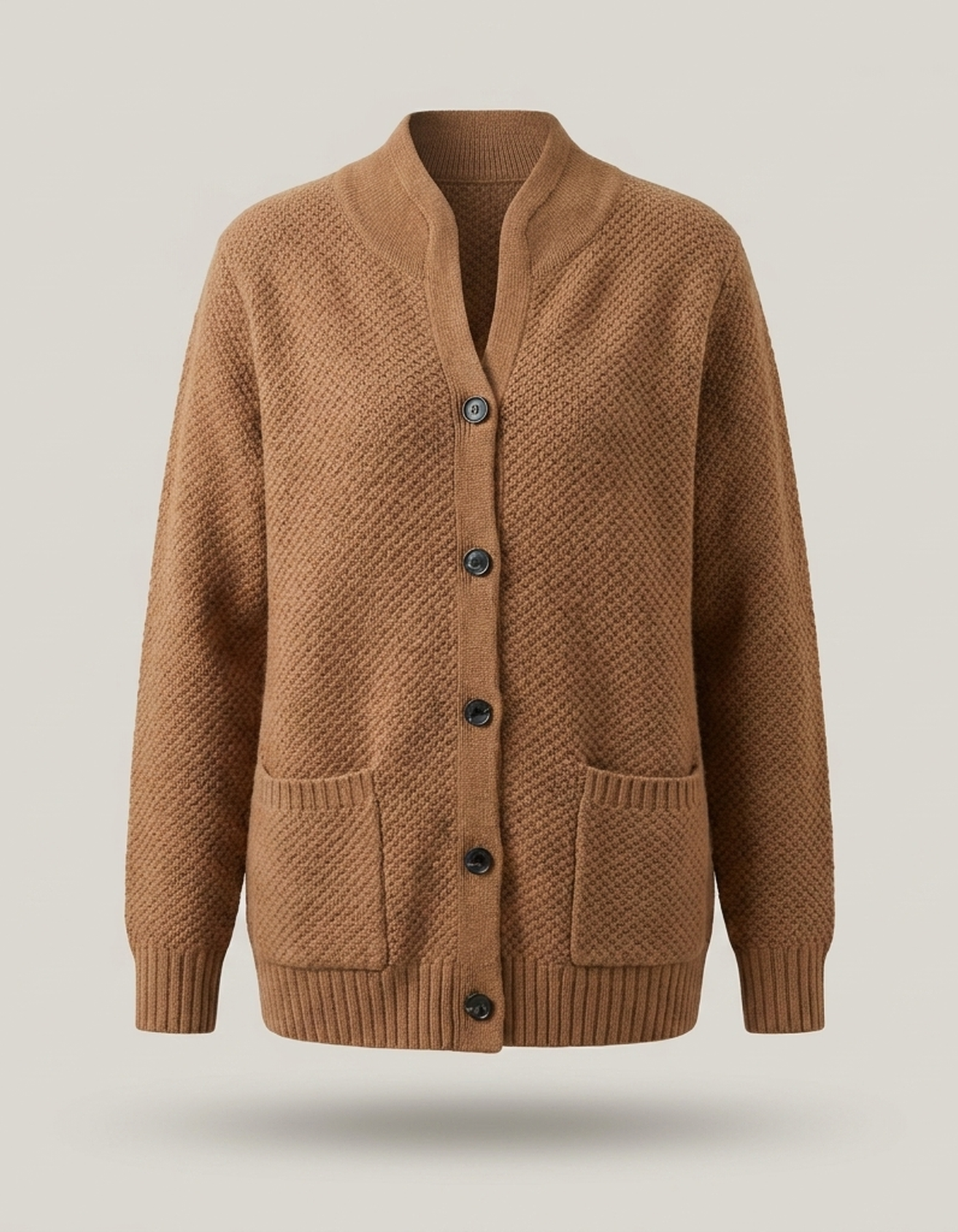PLUXSTYLE::numise::relaxed-button-front-cardigan::pack-brown
