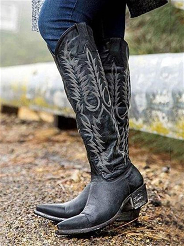 PLUXSTYLE::numise::embroidered-western-knee-high-boots::lifestyle-keep-2