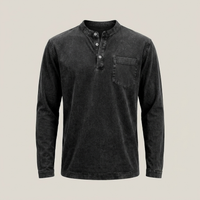 PLUXSTYLE::numise::mens-vintage-wash-henley-top::pack-black
