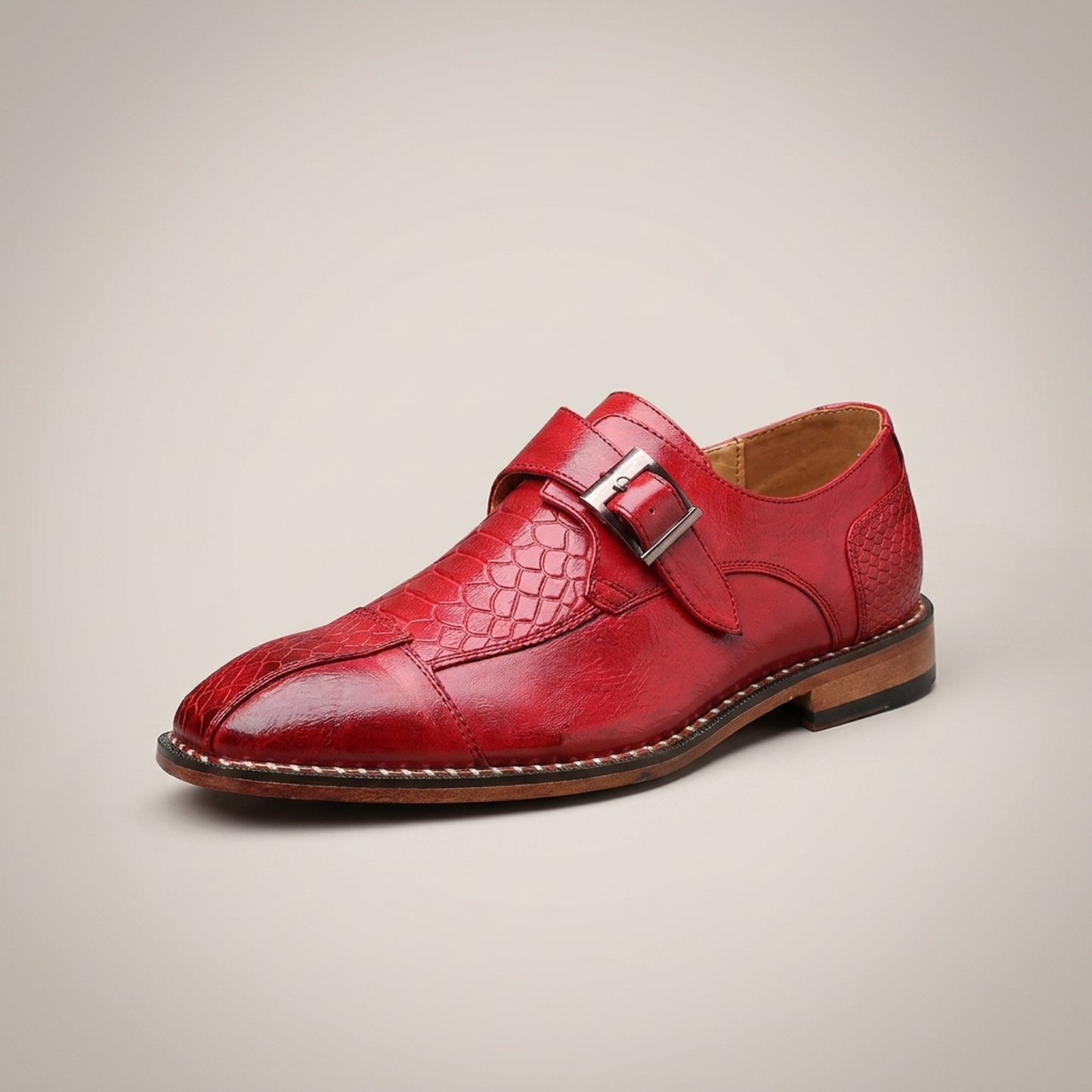 PLUXSTYLE::numise::mens-croc-embossed-monk-strap-dress-shoes::pack-red