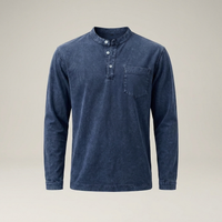 PLUXSTYLE::numise::mens-vintage-wash-henley-top::pack-navy-blue