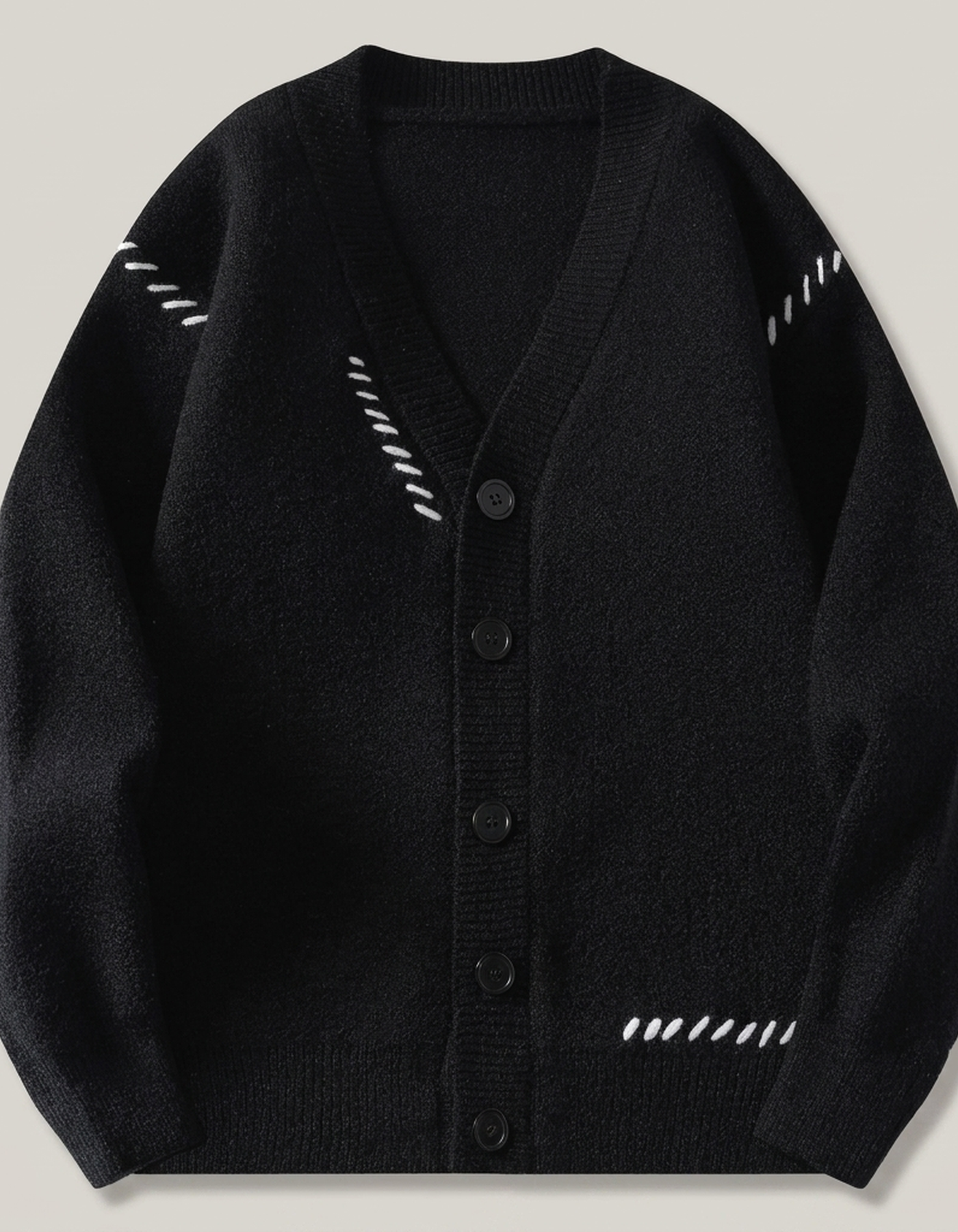 PLUXSTYLE::numise::mens-contrast-stitch-v-neck-cardigan::pack-black