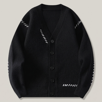 PLUXSTYLE::numise::mens-contrast-stitch-v-neck-cardigan::pack-black