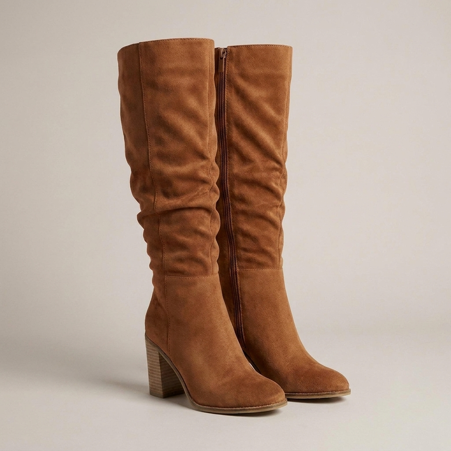 PLUXSTYLE::numise::side-zip-slouch-knee-high-boots::closeup-detail