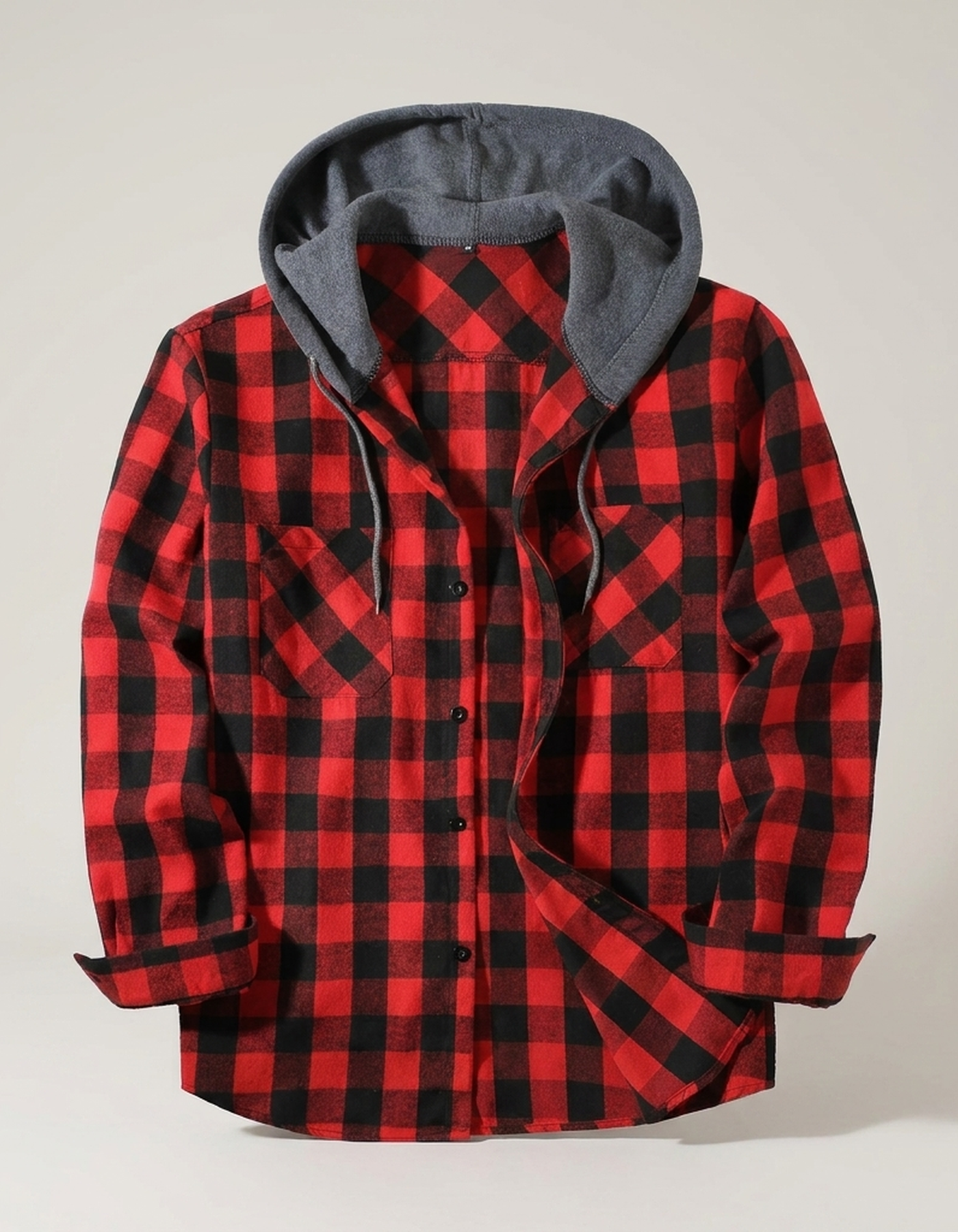 PLUXSTYLE::numise::mens-relaxed-hooded-plaid-top::pack-red