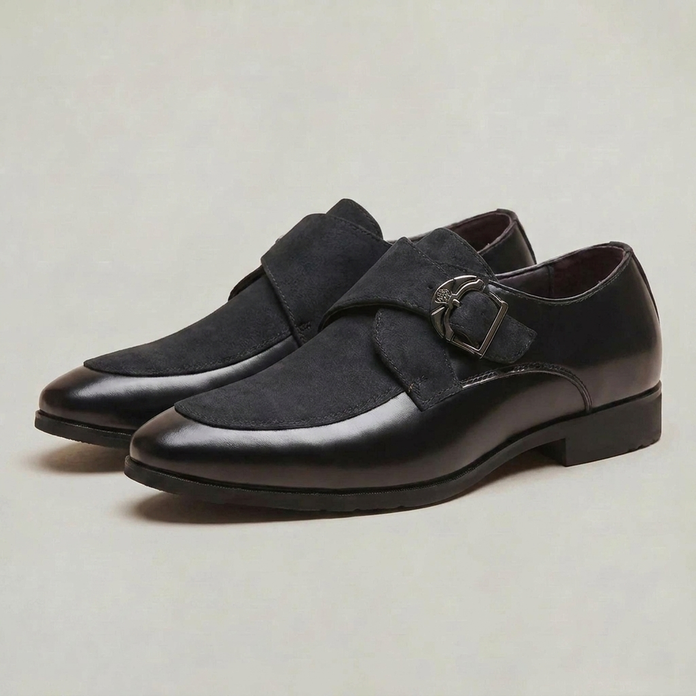 PLUXSTYLE::numise::mens-pointed-toe-monk-strap-shoes::closeup-detail