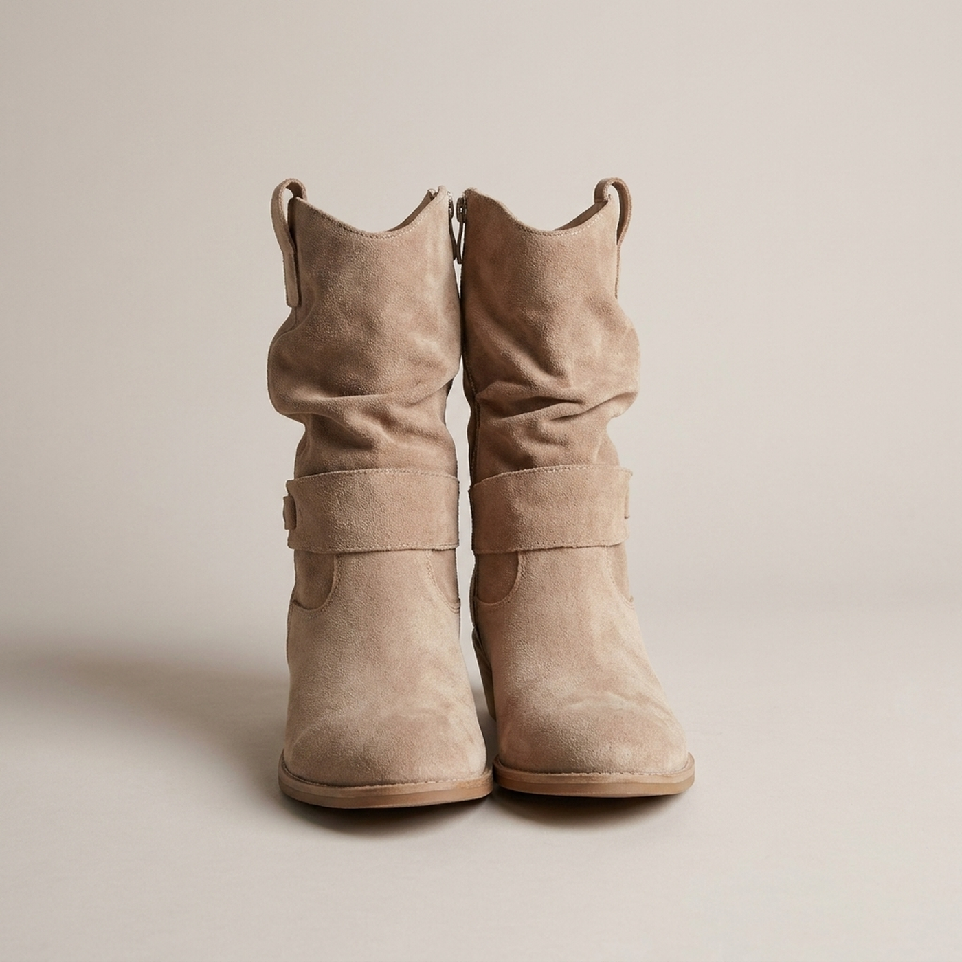 PLUXSTYLE::numise::womens-buckle-slouch-ankle-footwear::pack-apricot-beige