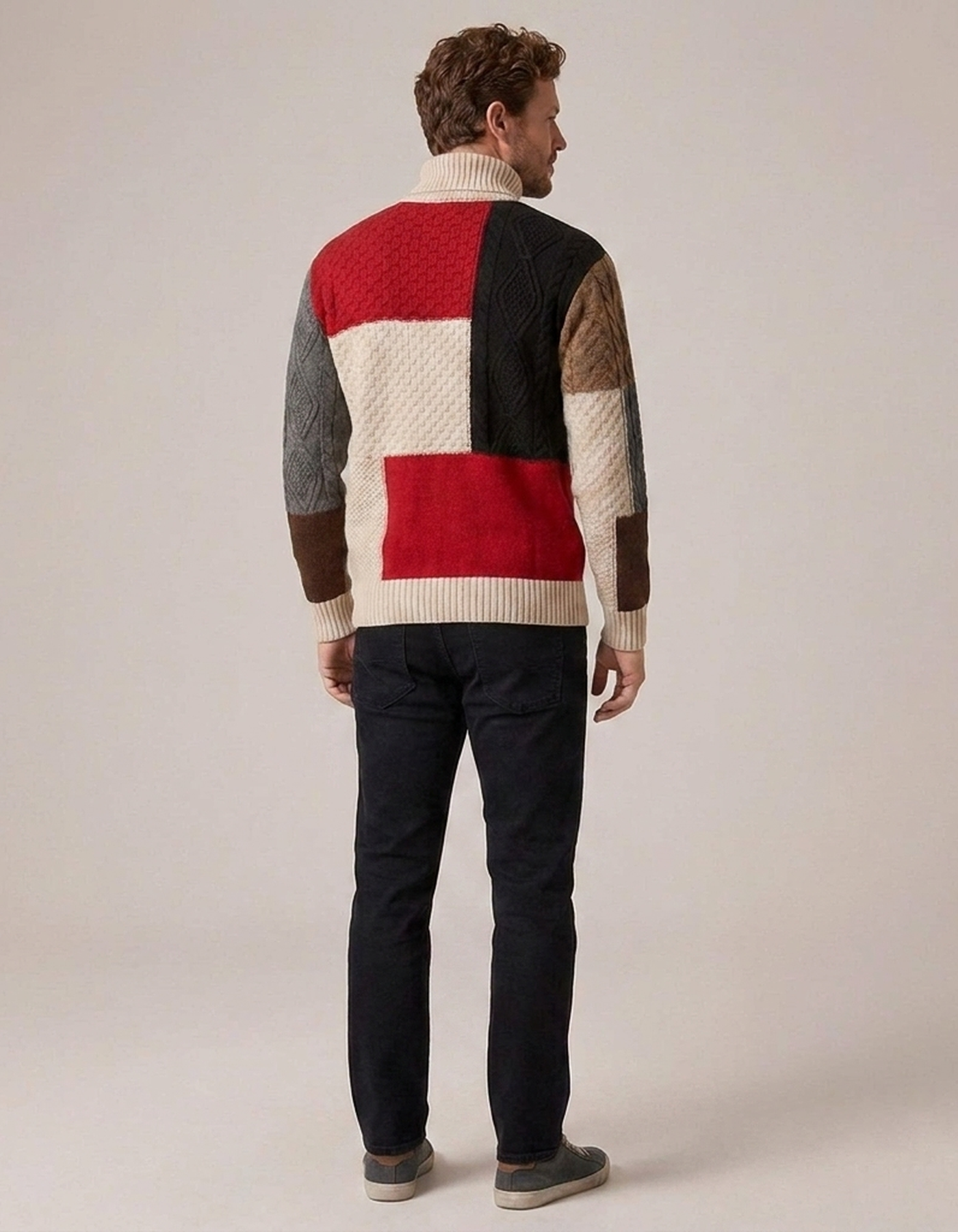 PLUXSTYLE::numise::mens-color-block-turtleneck-sweater::back