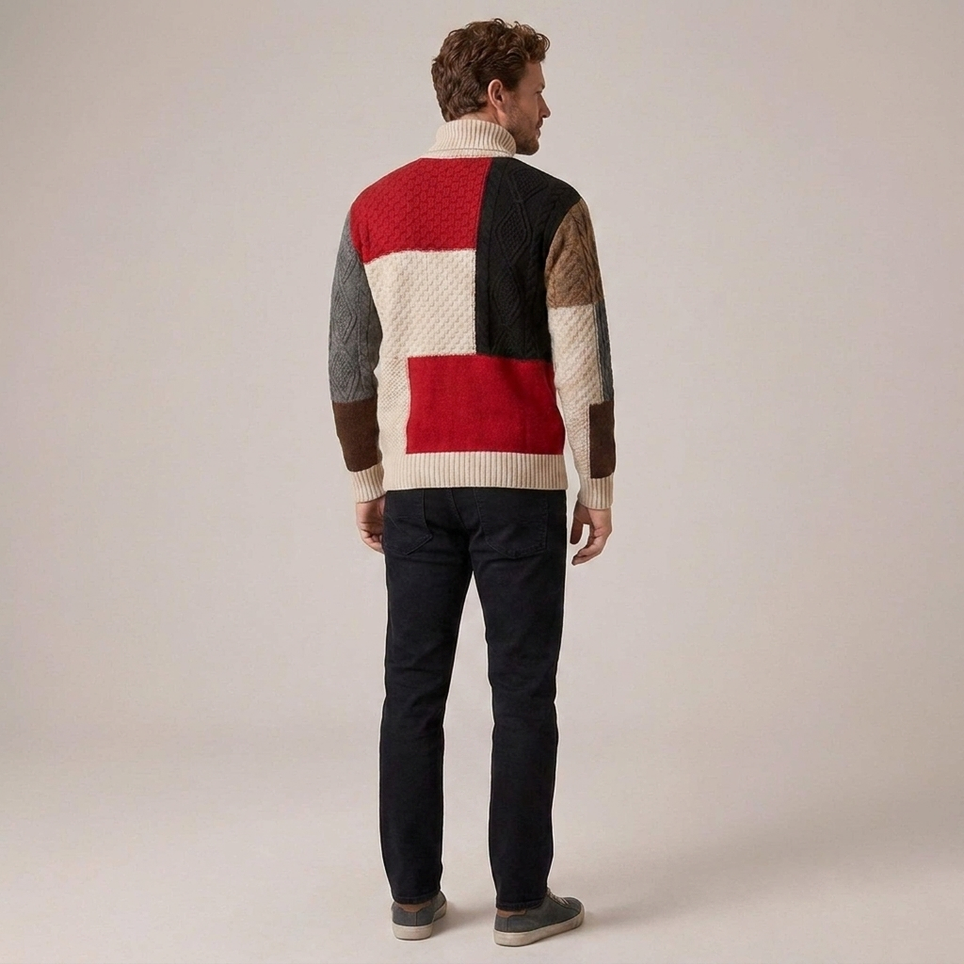 PLUXSTYLE::numise::mens-color-block-turtleneck-sweater::back