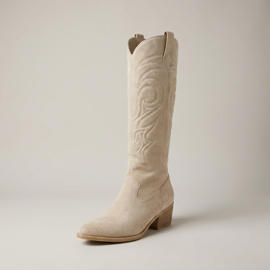 PLUXSTYLE::numise::embroidered-knee-high-western-boots::closeup-hero