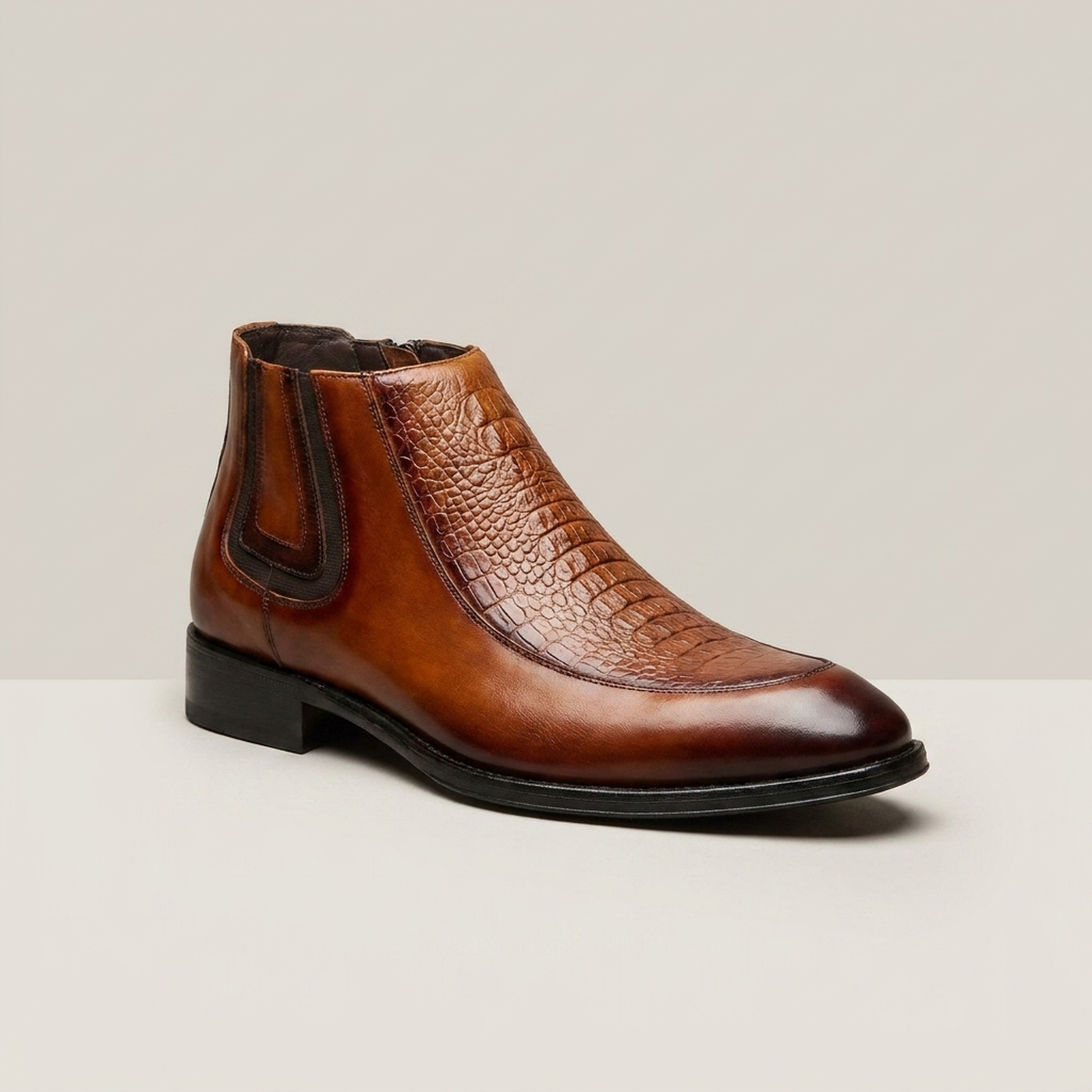 PLUXSTYLE::numise::mens-stretch-fit-zip-chelsea-boots::closeup-hero