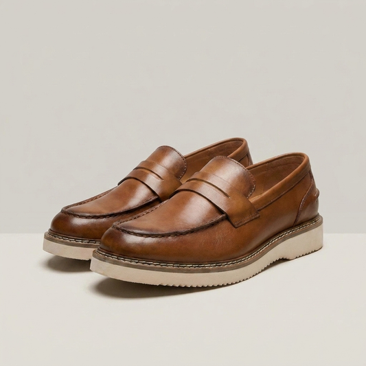 PLUXSTYLE::numise::bergamo-polished-penny-loafers::closeup-detail