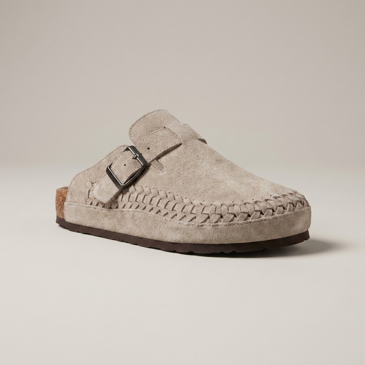 PLUXSTYLE::numise::aurelio-woven-clogs-in-beige::closeup-hero