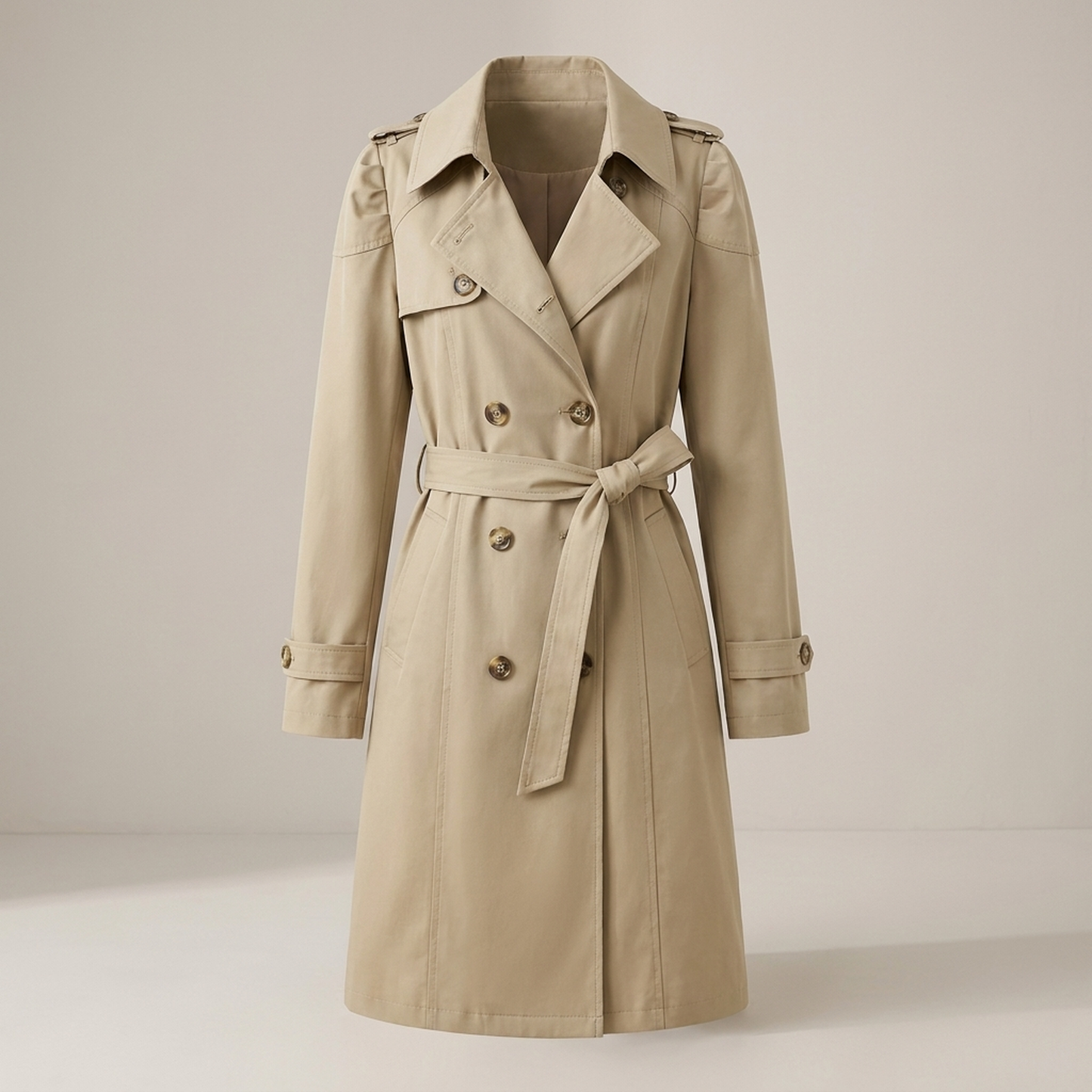 PLUXSTYLE::numise::double-breasted-mid-length-parka::pack-khaki
