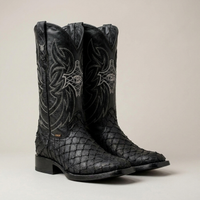 PLUXSTYLE::numise::matte-black-square-toe-boots::closeup-detail