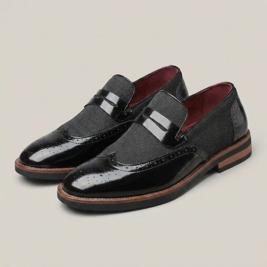 PLUXSTYLE::numise::mens-brogue-penny-loafers::closeup-detail