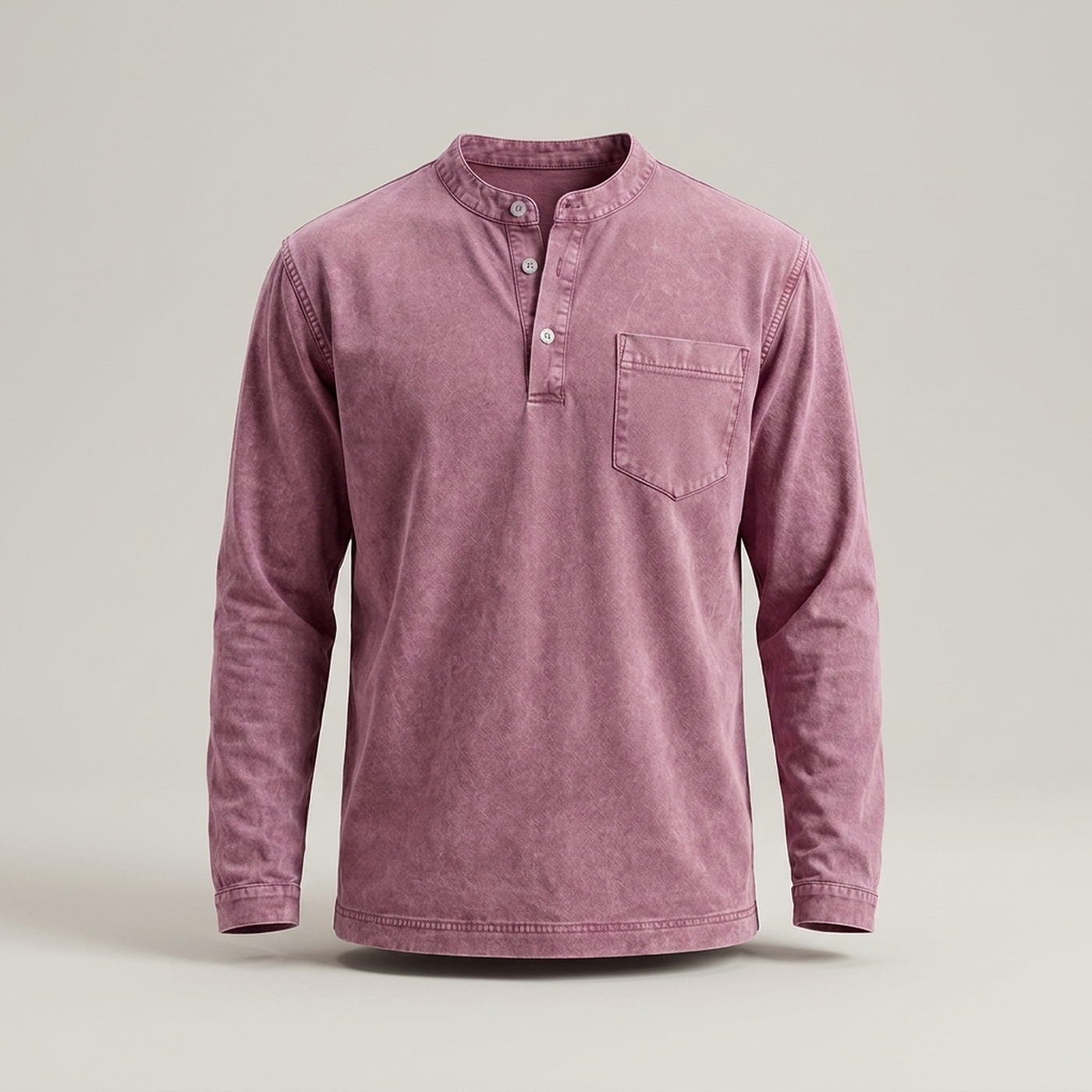PLUXSTYLE::numise::mens-vintage-wash-henley-top::pack-pink